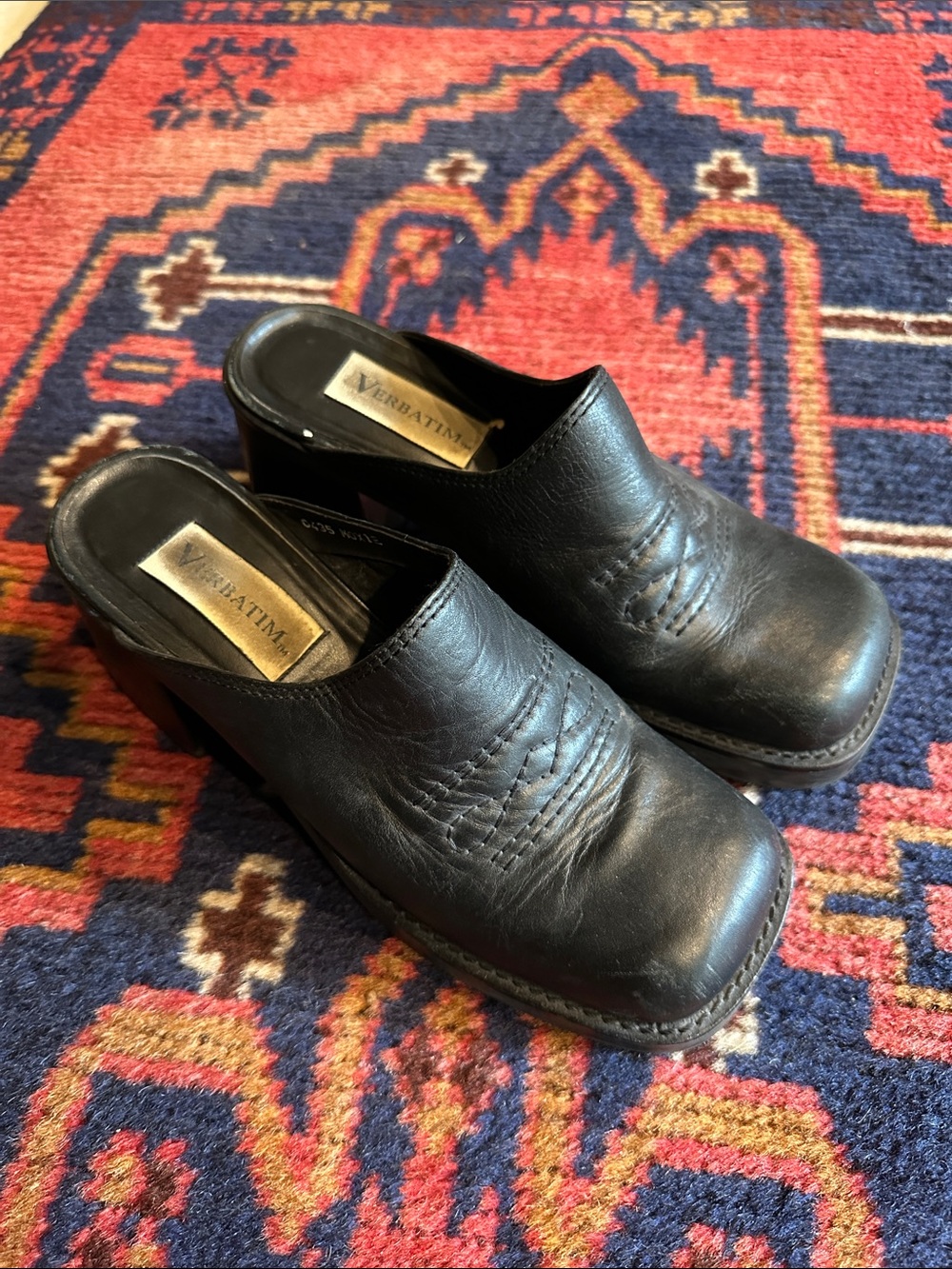 Vintage Black Leather Women's Slip On